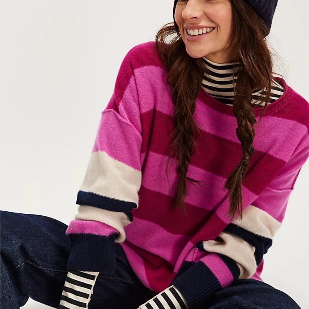 Free people Addie stripe pullover cashmere sz M